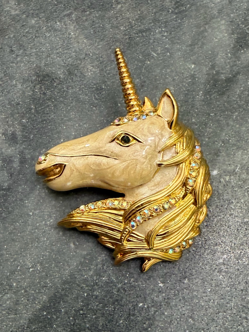 Vintage Edgar Berebi Gold Unicorn Enamel Crystal Brooch COA